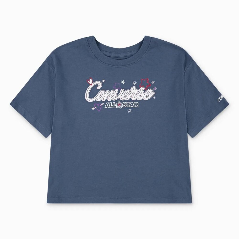 GIRLS CONVERSE STAR STUDENT YOUTH T SHIRT SLACKER BLUE